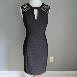 Guess Black Embellished Sheath Dress Mock Neck Cocktail
